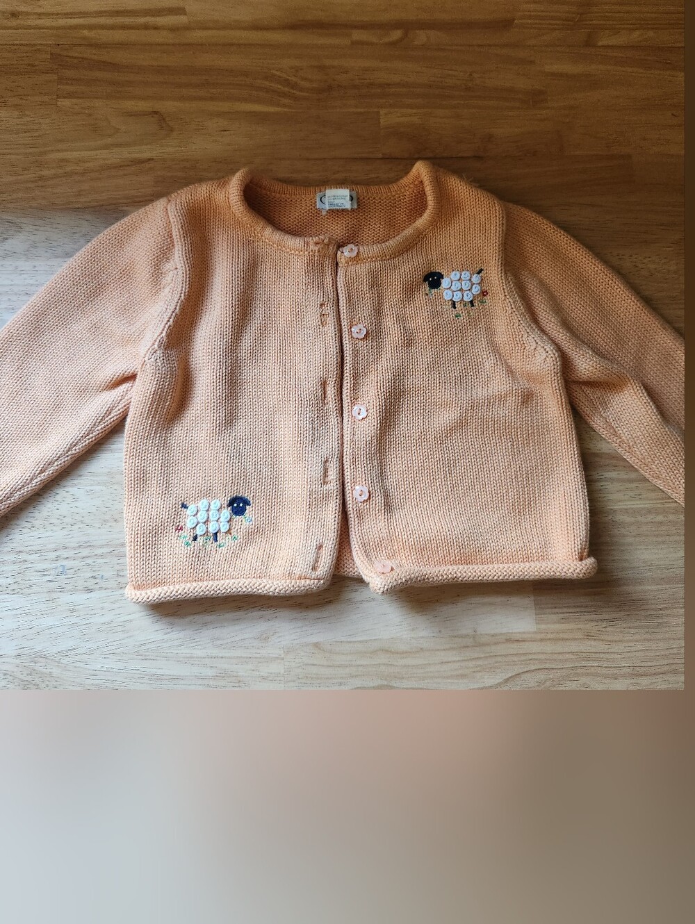 Talbots Vibtage Peach Knit Kids 24 Month Cardigan with Sheep Appliqués